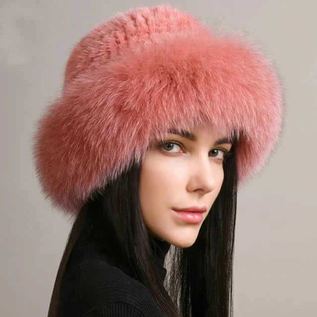 Women’s Luxury Genuine Mink & Fox Fur Knit Beanie