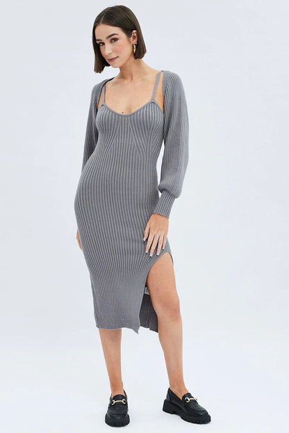 Knit Midi Dress And Shrug Set