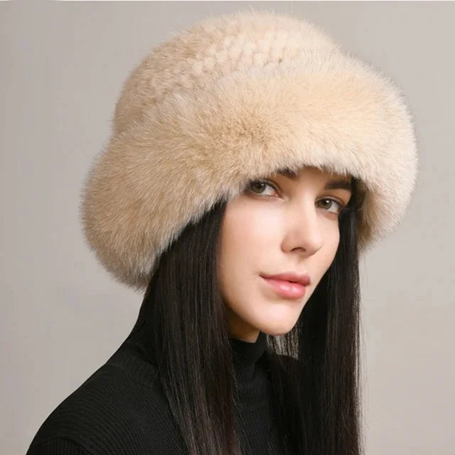 Women’s Luxury Genuine Mink & Fox Fur Knit Beanie