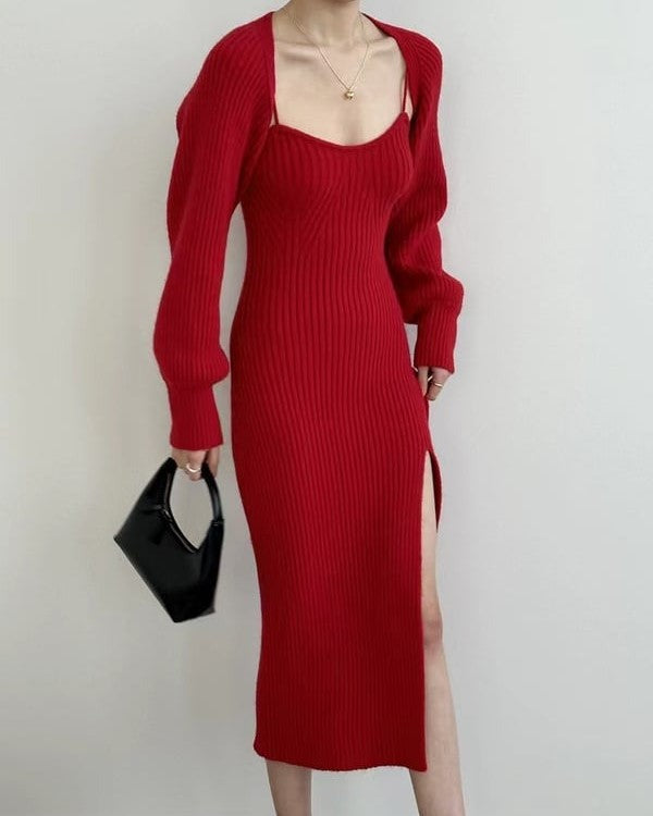 Knit Midi Dress And Shrug Set