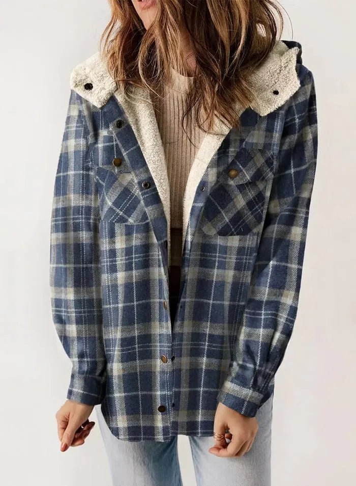 Plush Check Print Hooded Coat